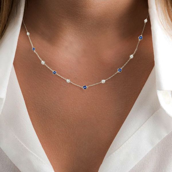 Kahlani | Blue & White Sapphire Bezel Set Tennis Necklace