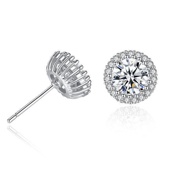 Siya | Halo Round Cut Stud Earring Silver Earrings For Women