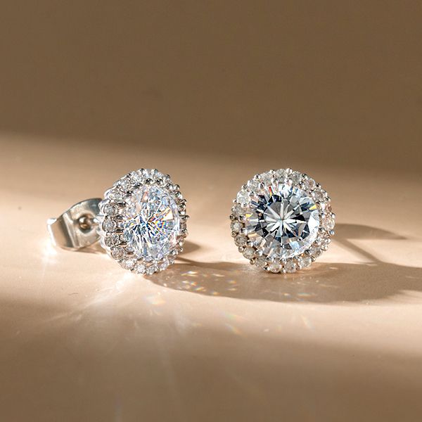 Siya | Halo Round Cut Stud Earring Silver Earrings For Women