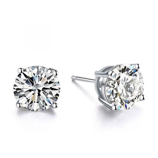 Zora | Round Cut Silver Earrings Stud Earring For Women