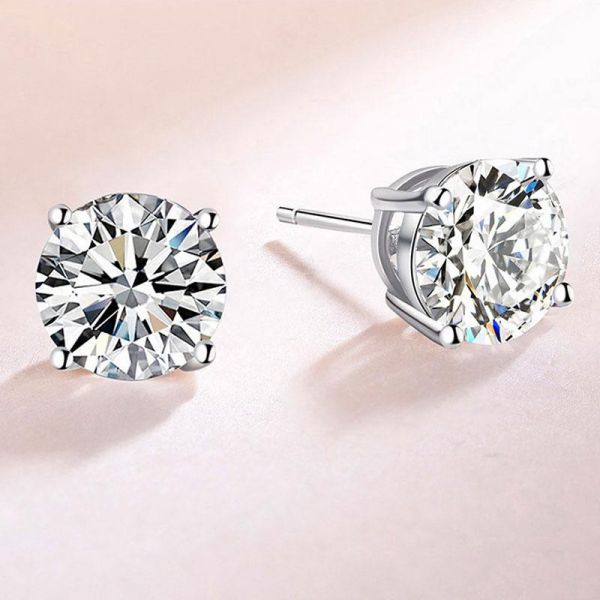 Zora | Round Cut Silver Earrings Stud Earring For Women
