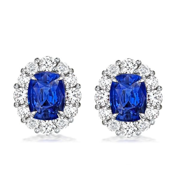 Wren | Halo Cushion Sapphire Stud Earrings