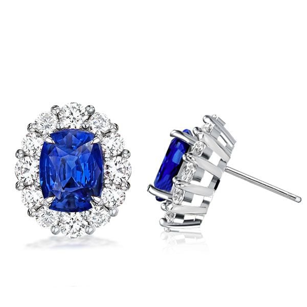 Wren | Halo Cushion Sapphire Stud Earrings