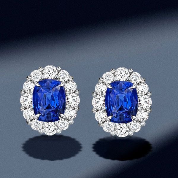 Wren | Halo Cushion Sapphire Stud Earrings