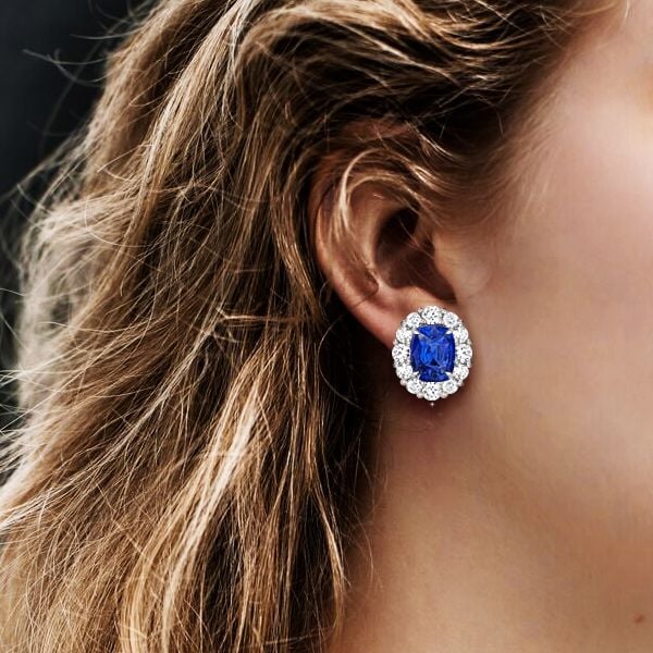Wren | Halo Cushion Sapphire Stud Earrings