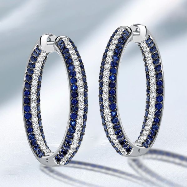 Jolie | Secure Hoop Earrings Blue Sapphire Earrings Silver Hoop Earrings For Women