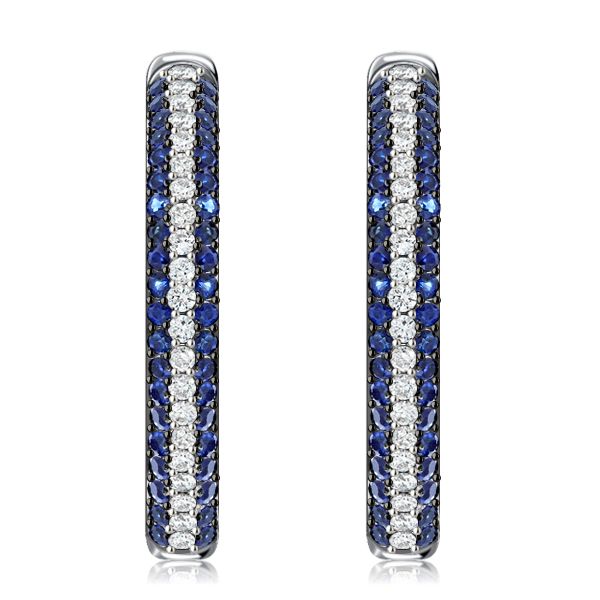 Jolie | Secure Hoop Earrings Blue Sapphire Earrings Silver Hoop Earrings For Women