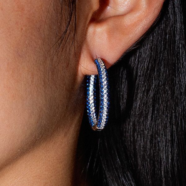 Jolie | Secure Hoop Earrings Blue Sapphire Earrings Silver Hoop Earrings For Women