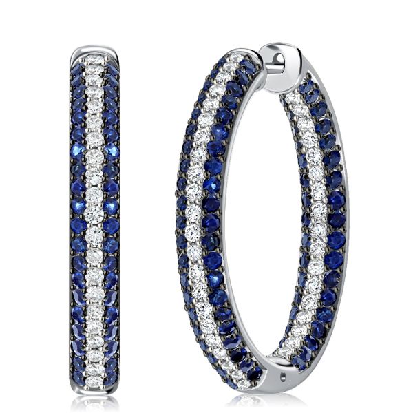 Jolie | Secure Hoop Earrings Blue Sapphire Earrings Silver Hoop Earrings For Women