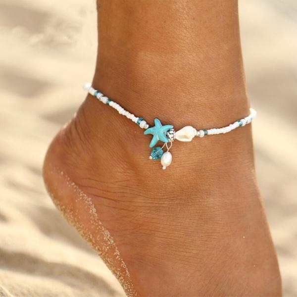 Saige | Star and Shell Anklet Bracelet with Natural Stones