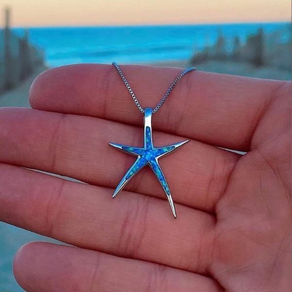 Anaya | Starfish Silver and Blue Opal Necklace