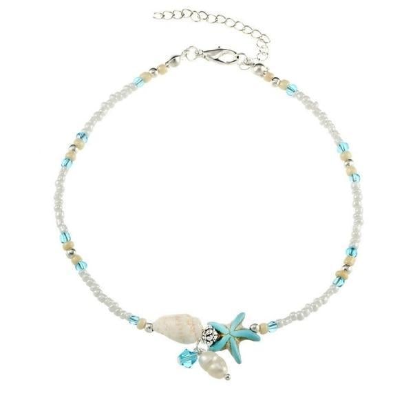 Raegan | Star and Shell Anklet Bracelet with Natural Stones