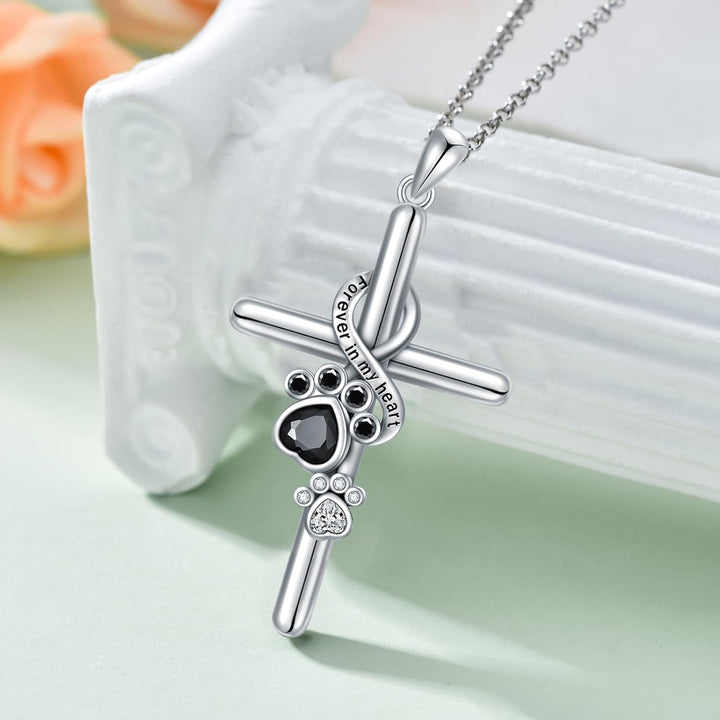 Matilda | 925 Sterling Silver Paw & Cross Necklace