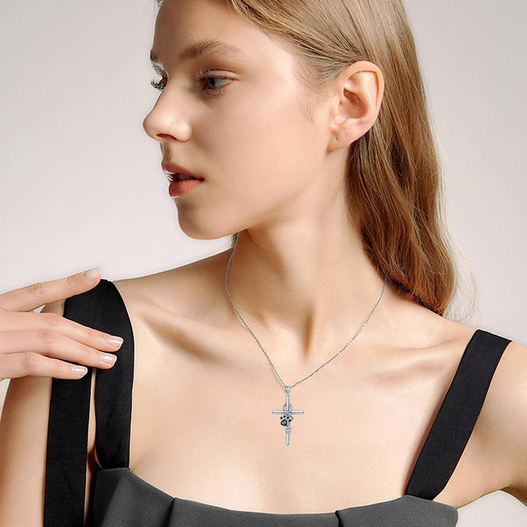 Matilda | 925 Sterling Silver Paw & Cross Necklace