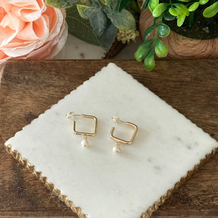 Mavis | Dalila Square Hoop Pearl Earrings
