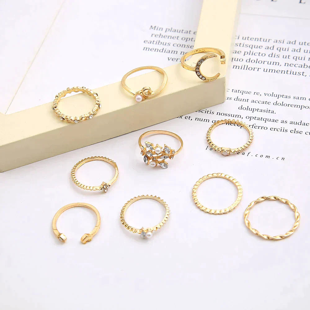 Maribel | Bohemian Silver & Gold Ring Set