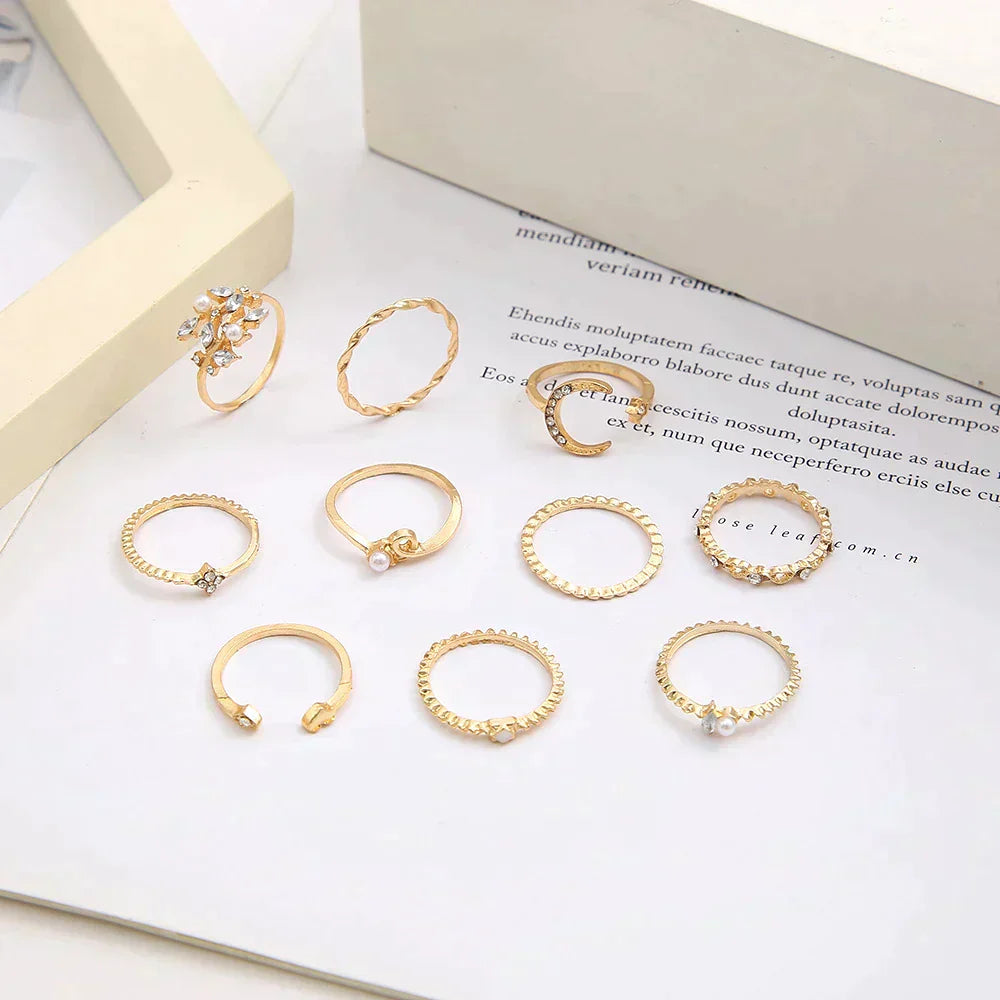 Maribel | Bohemian Silver & Gold Ring Set