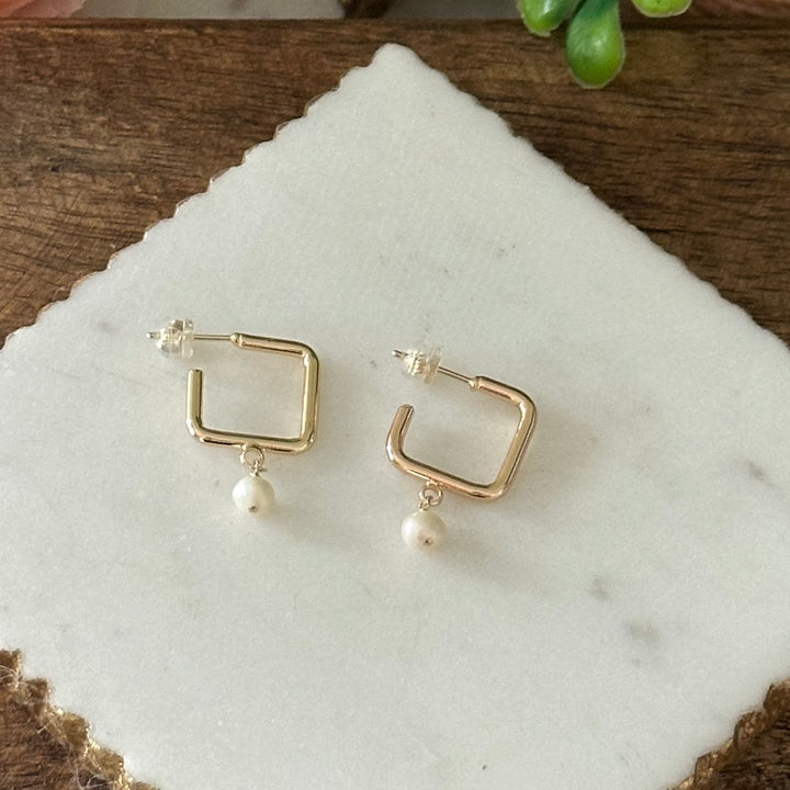 Mavis | Dalila Square Hoop Pearl Earrings