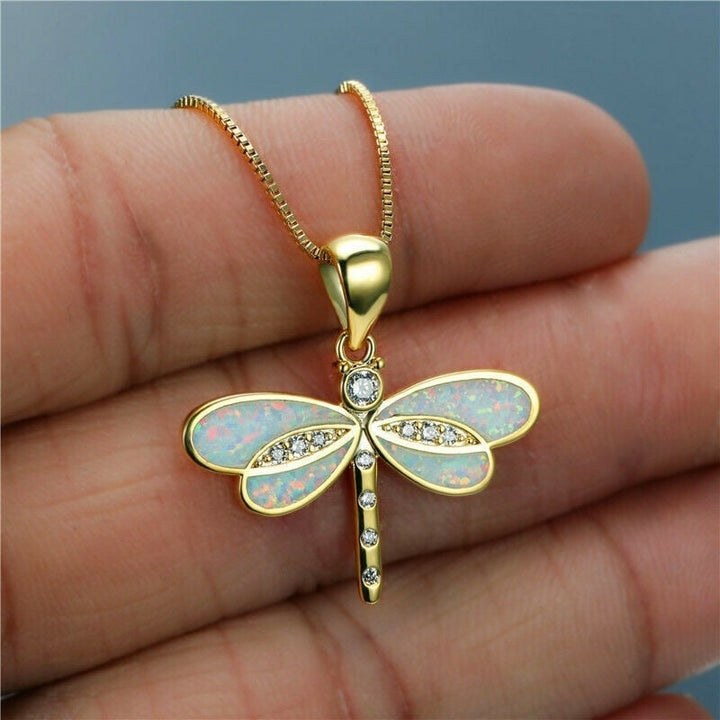Jayla | Golden Dragonfly Necklace with Opal