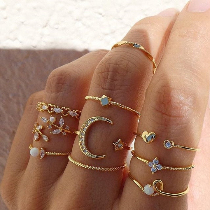 Maribel | Bohemian Silver & Gold Ring Set