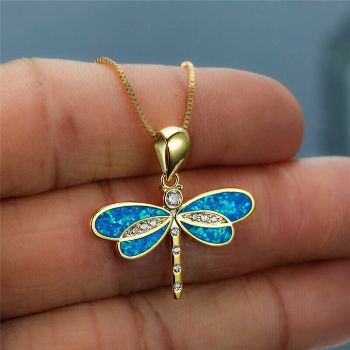 Jayla | Golden Dragonfly Necklace with Opal