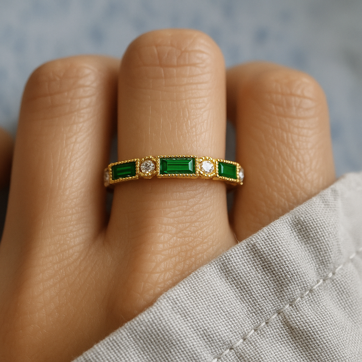 Verity | Green Inlaid Zirconia Gold Ring
