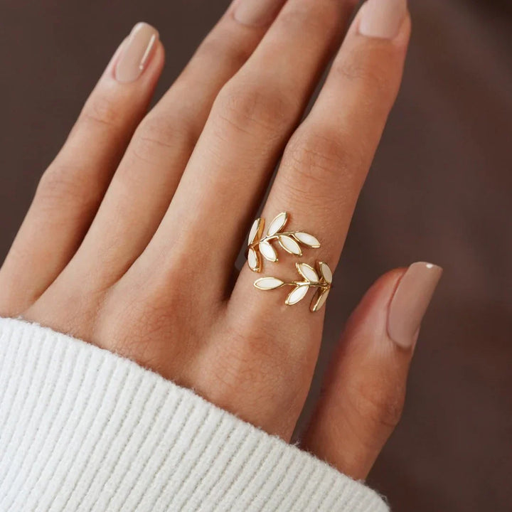 Liora | White Opal Leaf Ring
