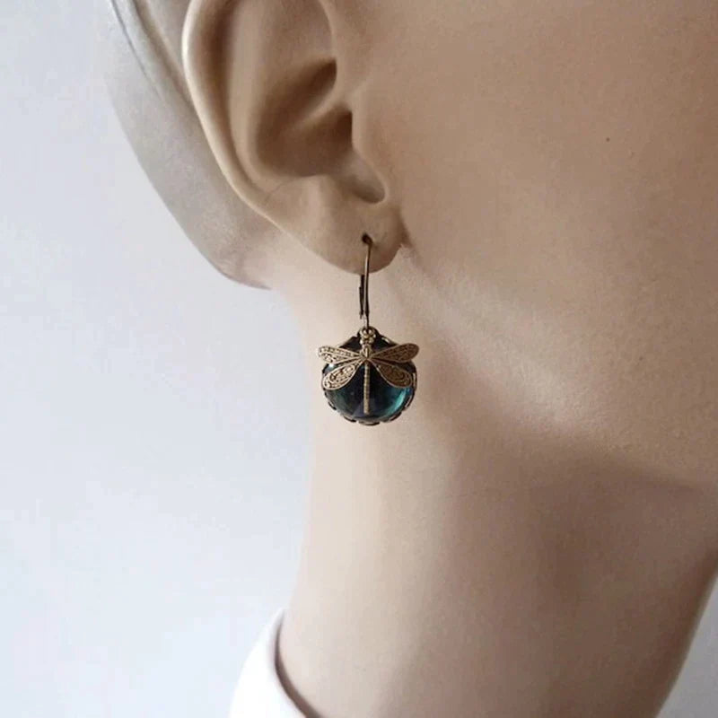 Anahi | Spherical Dragonfly Earrings in Antique Gold