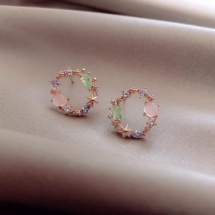 Aubrey | Crystal Floral Earrings in Rose Gold