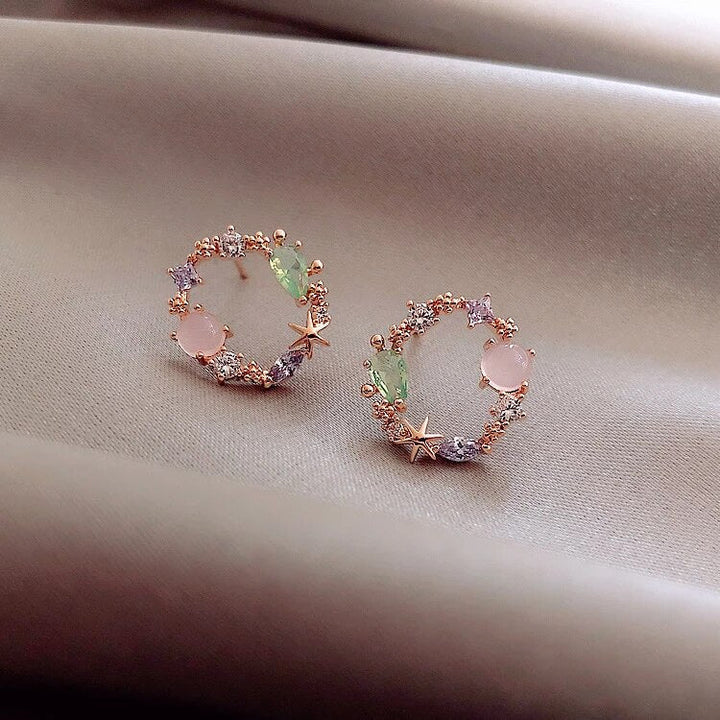Opal | Crystal Floral Earrings in Rose Gold