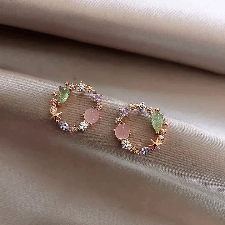 Opal | Crystal Floral Earrings in Rose Gold