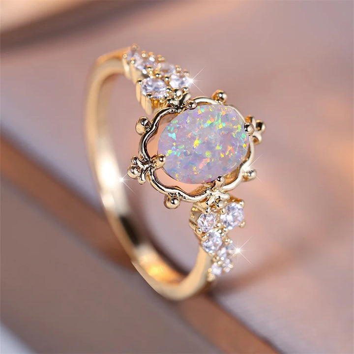 Elodie | White Fire Opal Flower Ring
