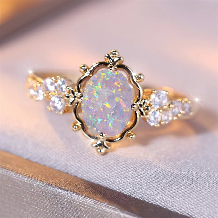 Elodie | White Fire Opal Flower Ring