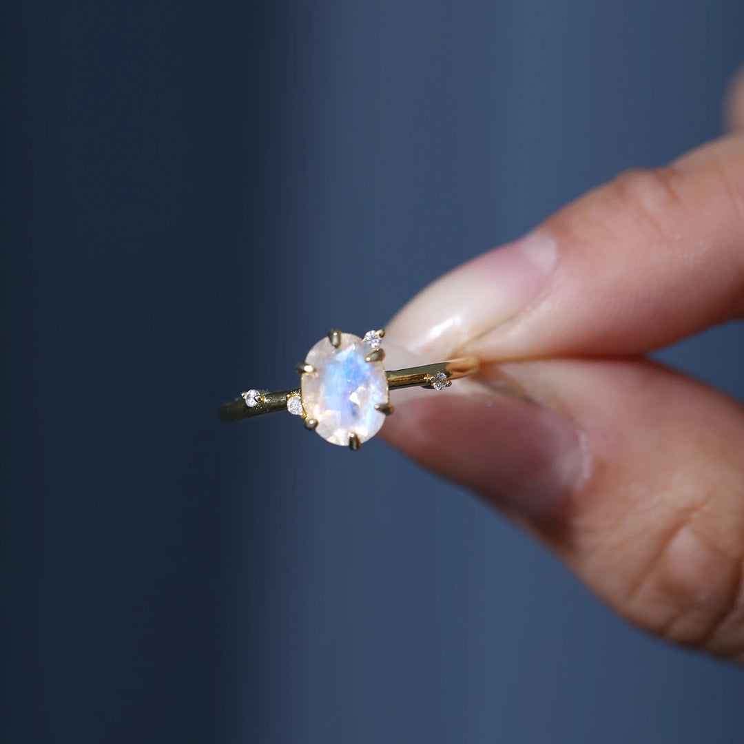Serena | Milky blue Moonstone Silver Ring