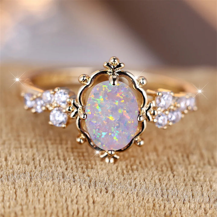 Elodie | White Fire Opal Flower Ring