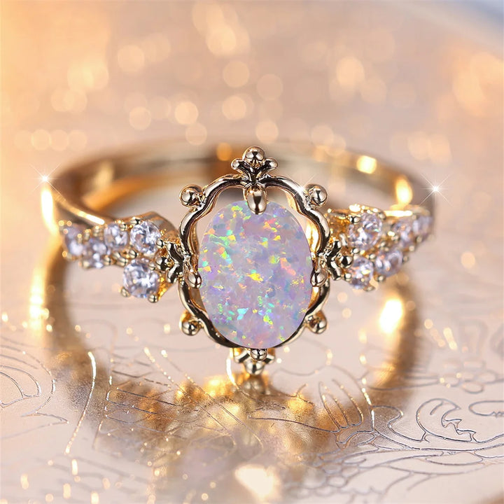 Elodie | White Fire Opal Flower Ring