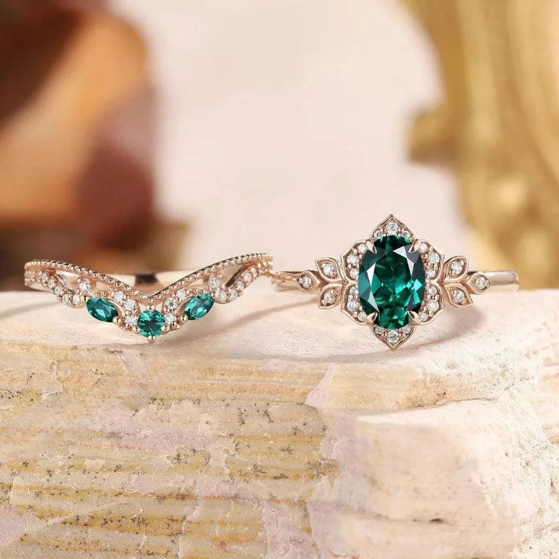 Dalia | crown shape green zircon inlaid personalized luxury ring