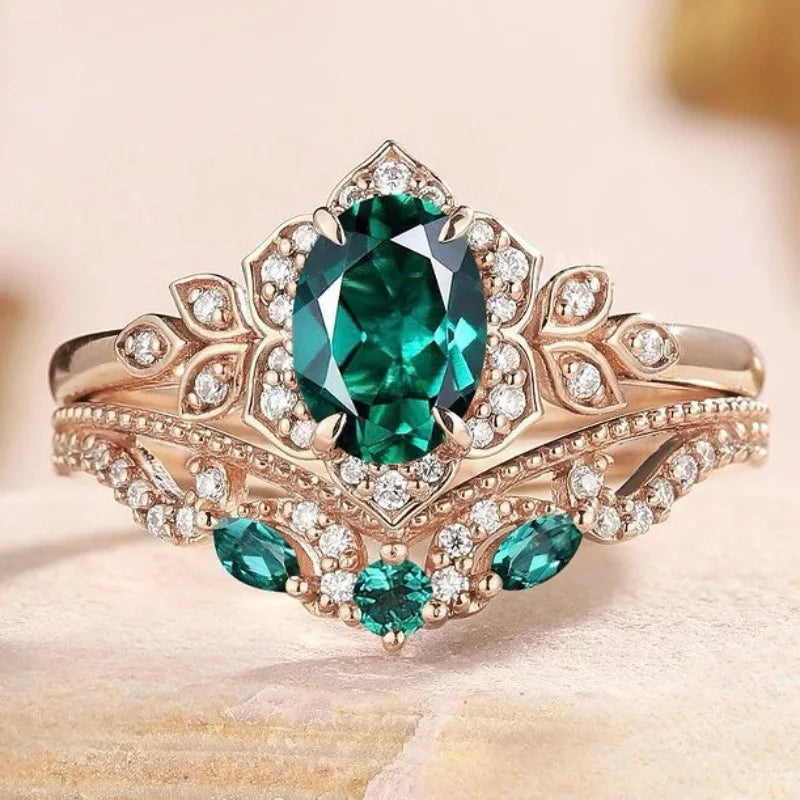 Dalia | crown shape green zircon inlaid personalized luxury ring