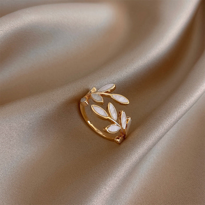 Liora | White Opal Leaf Ring