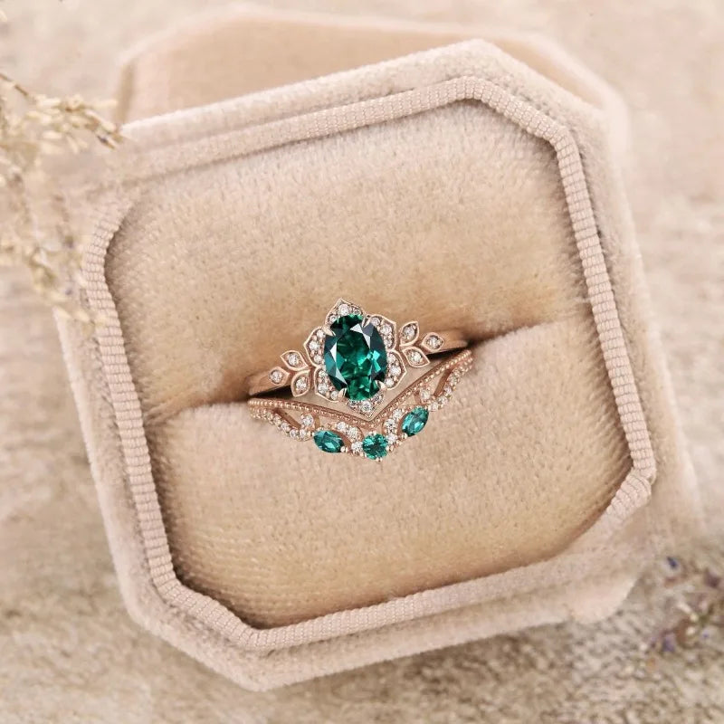 Dalia | crown shape green zircon inlaid personalized luxury ring
