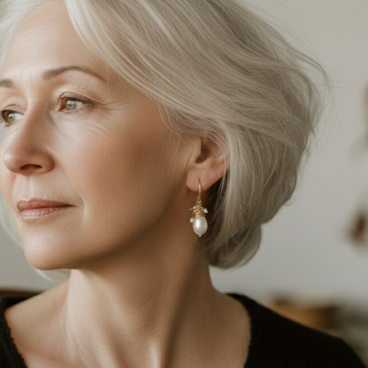 Phoebe | Vintage Pearl Golden Threads Earrings