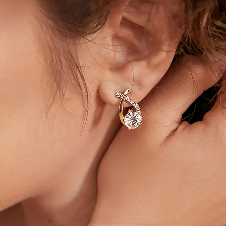 Olivia | Golden Cross Zirconia Stud Earrings