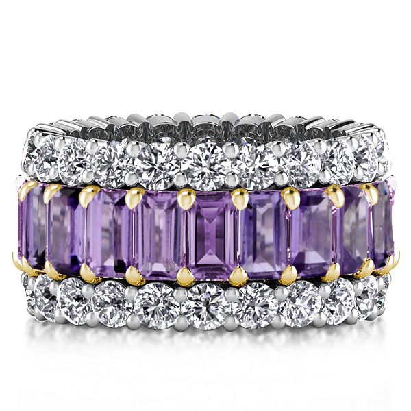 Brittany | Two Tone Triple Row Eternity Created Amethyst Wedding Band
