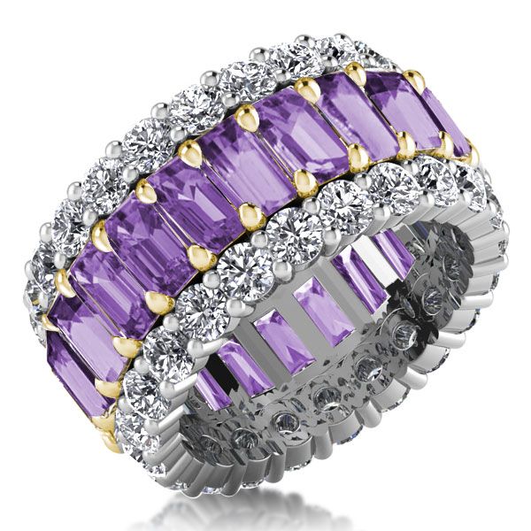 Brittany | Two Tone Triple Row Eternity Created Amethyst Wedding Band