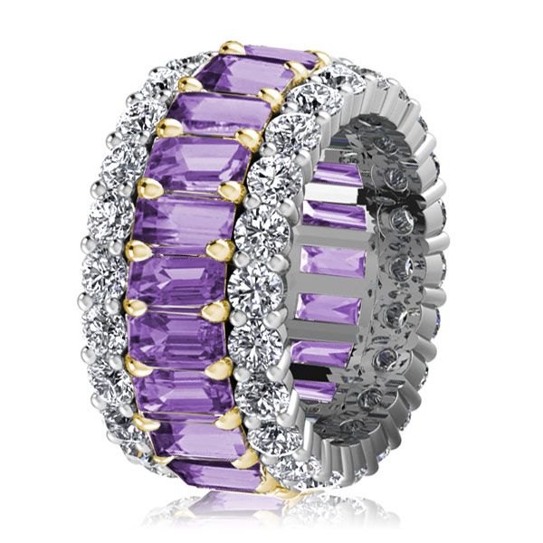 Brittany | Two Tone Triple Row Eternity Created Amethyst Wedding Band