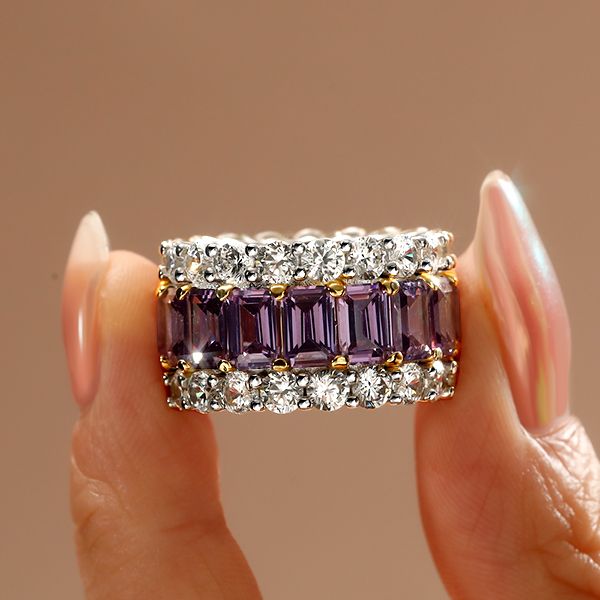Brittany | Two Tone Triple Row Eternity Created Amethyst Wedding Band