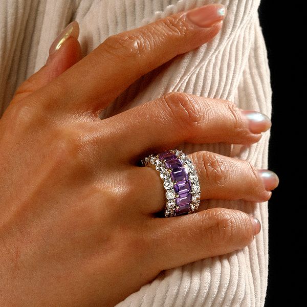 Brittany | Two Tone Triple Row Eternity Created Amethyst Wedding Band