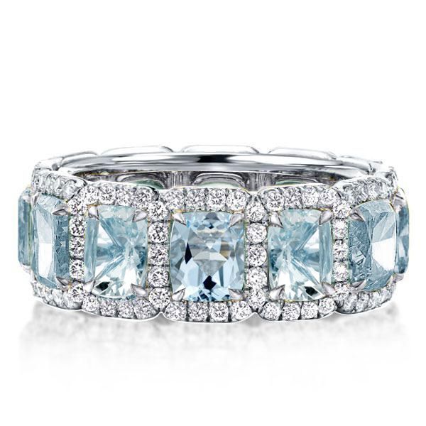 Aria | Aquamarine Ring Cushion Cut Eternity Wedding Band For Women