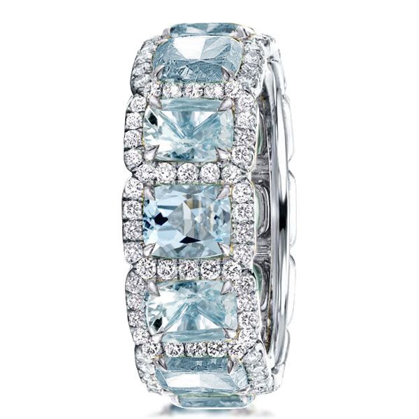 Aria | Aquamarine Ring Cushion Cut Eternity Wedding Band For Women