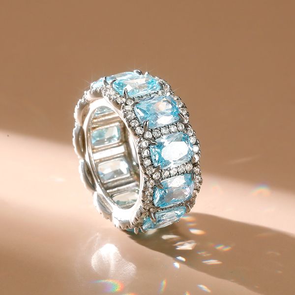 Aria | Aquamarine Ring Cushion Cut Eternity Wedding Band For Women